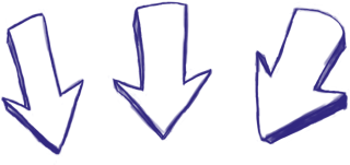 Three hand-drawn downward arrows in blue.